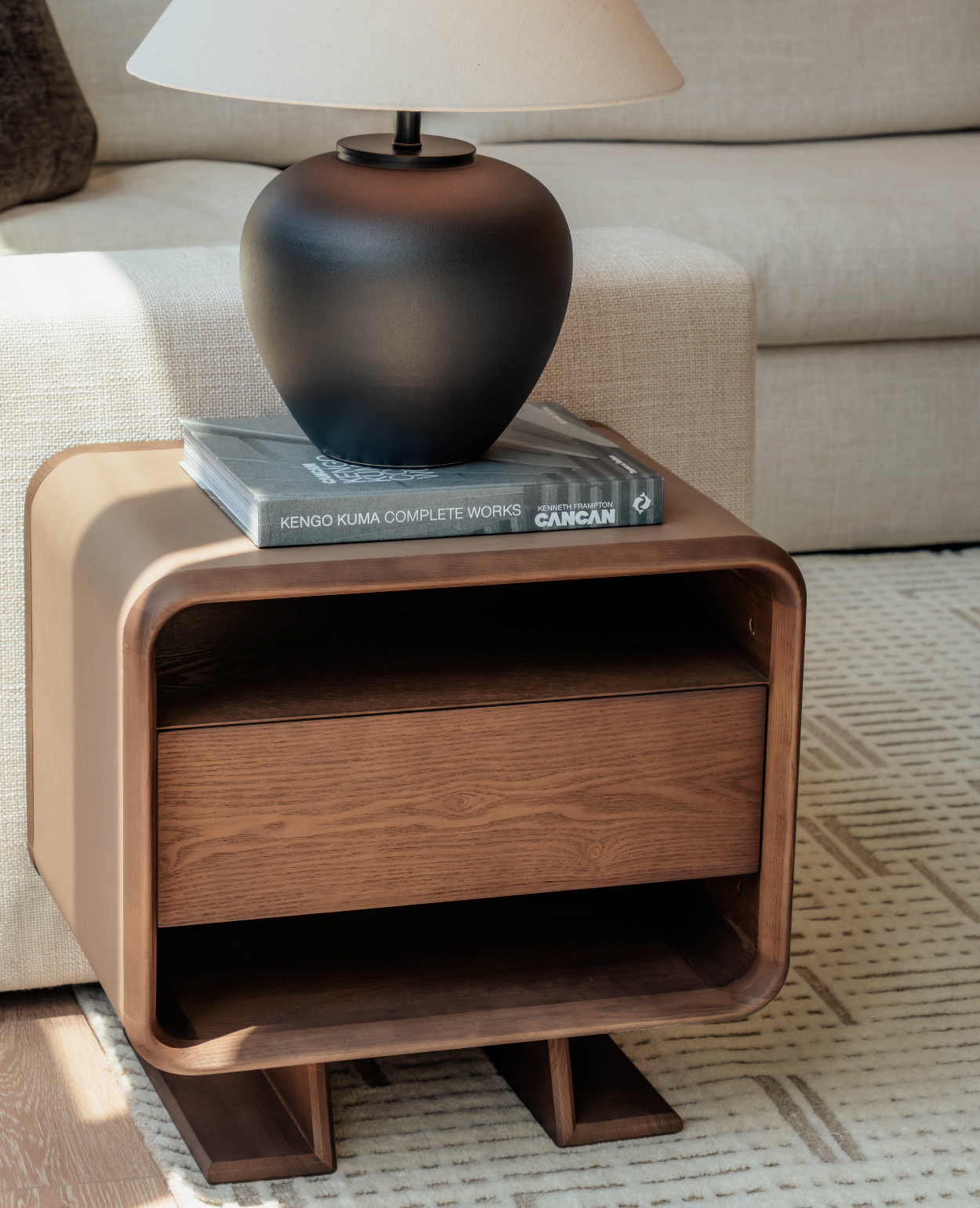 WAFT Side Table - Modern Wooden Nightstand with Storage - Walnut