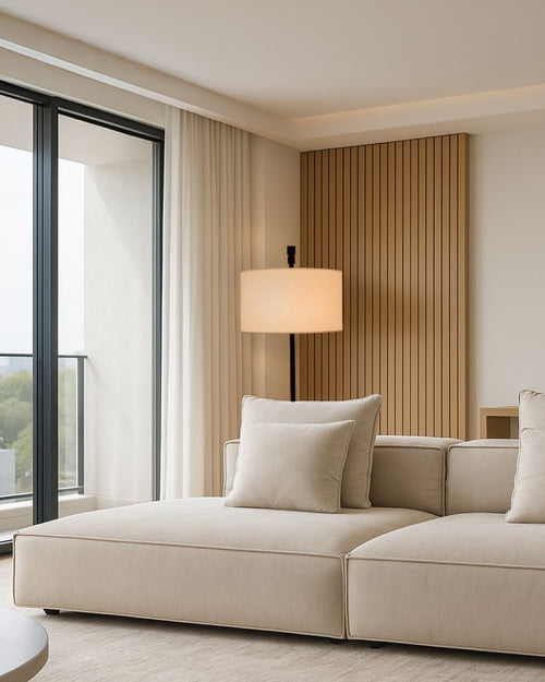 Florian Floor Lamp – Linen Shade with Black Steel Frame
