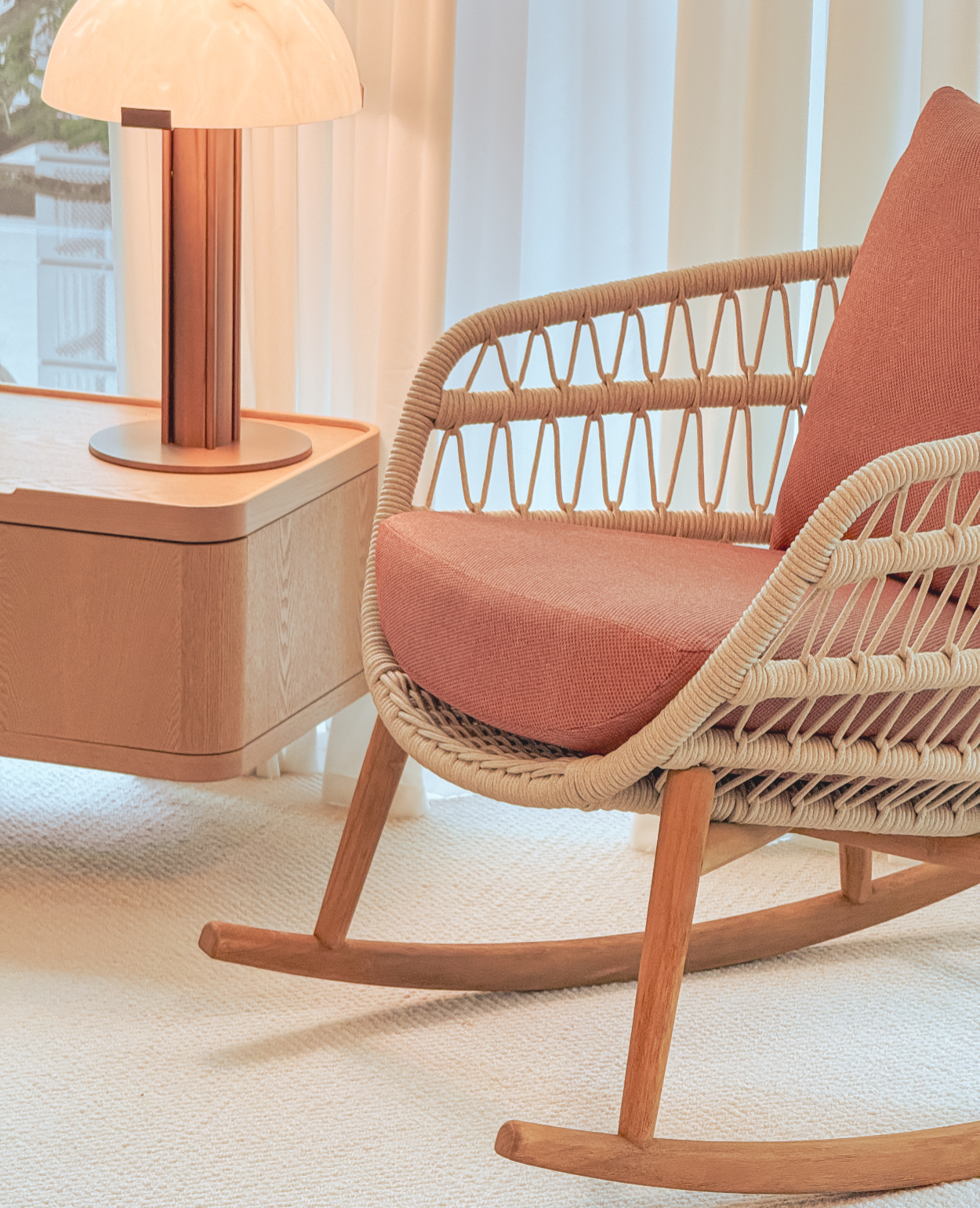 Vasca Rocking Chair – Performance Fabric & Handwoven Rope