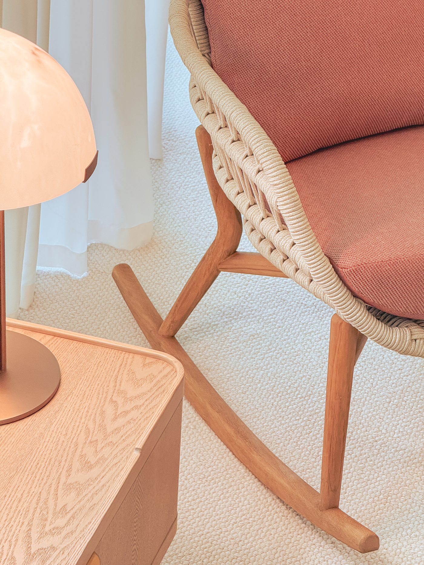 Vasca Rocking Chair – Performance Fabric & Handwoven Rope