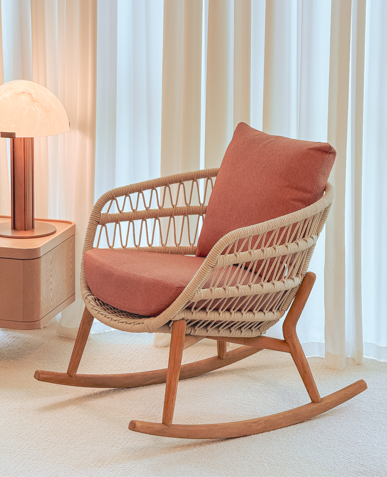 Vasca Rocking Chair – Performance Fabric & Handwoven Rope