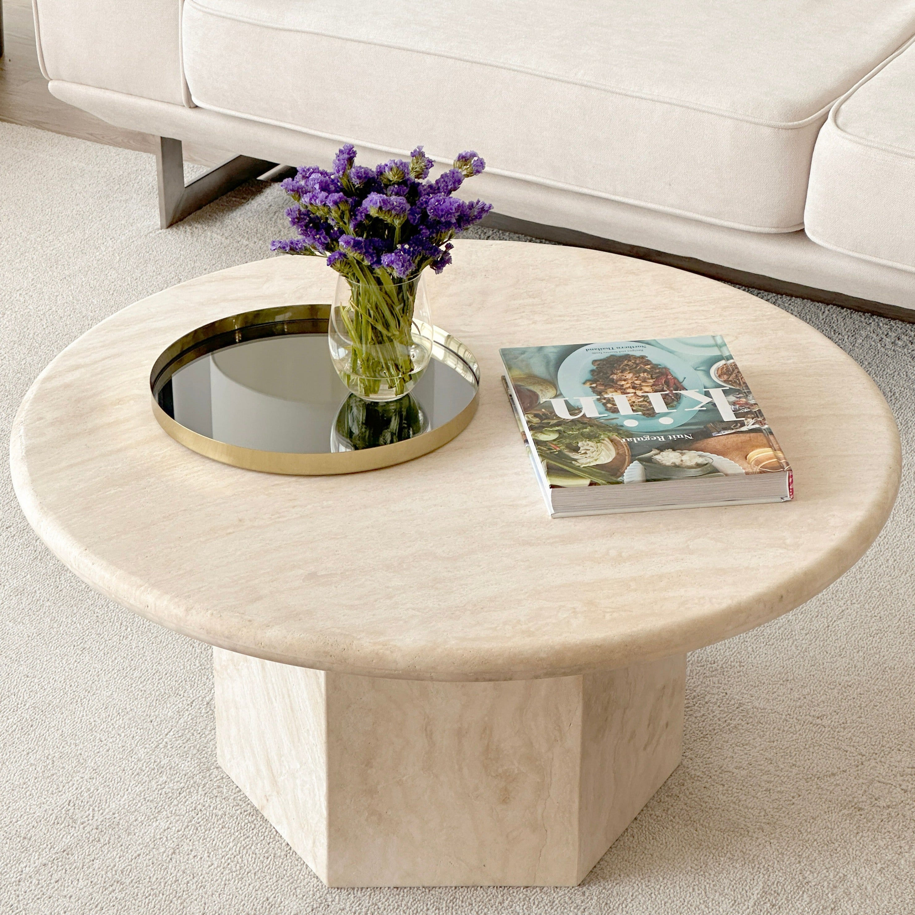 Gabrielle Travertine Round Coffee Table (partially filled ...