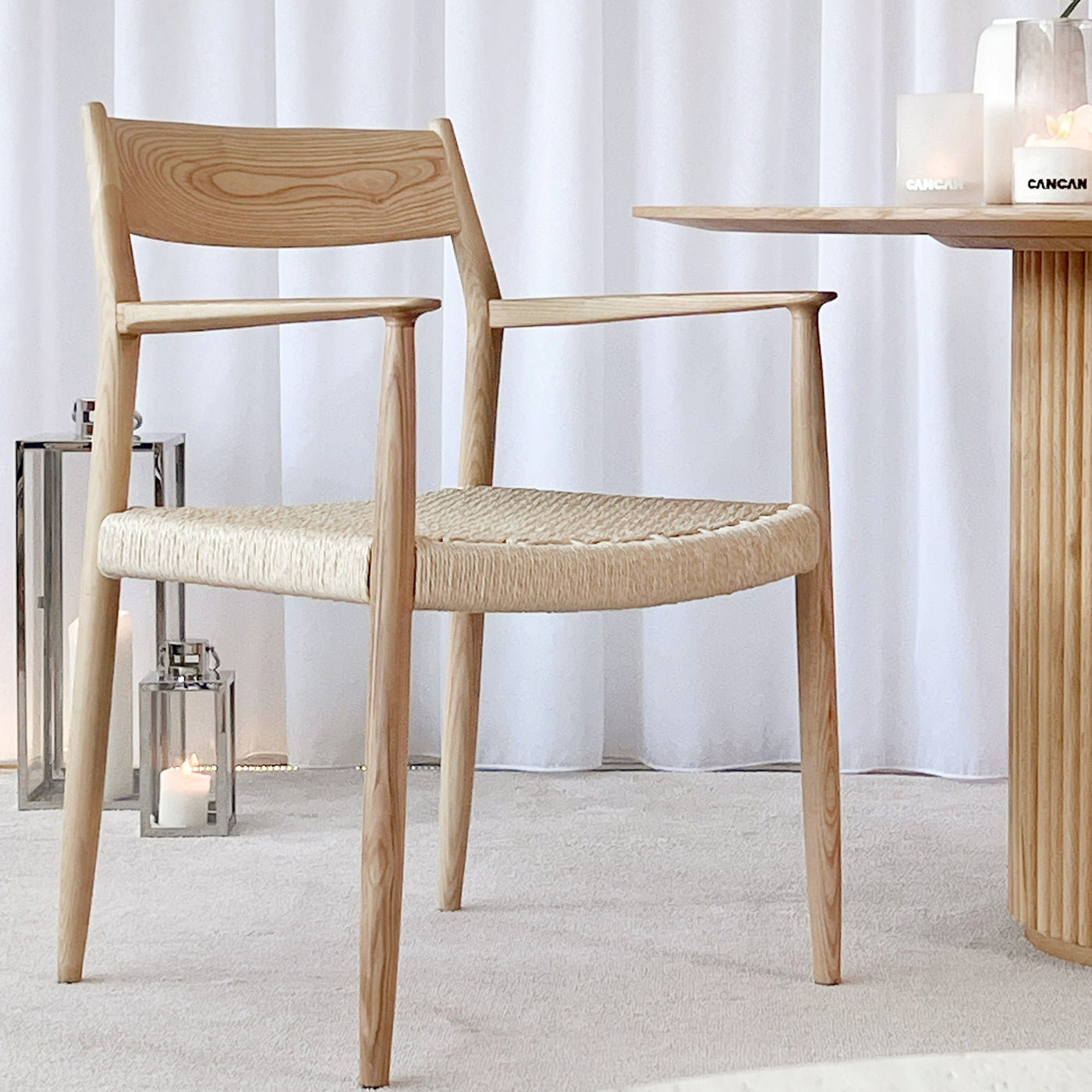 Kanso Dining Chair with Armrests (Natural Frame)